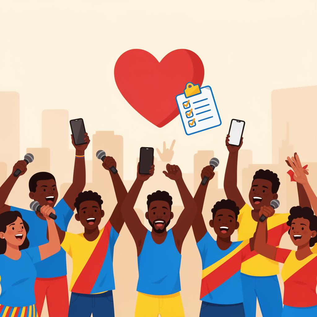 Des fans congolais lèvent leurs téléphones pour voter pour leurs artistes préférés
